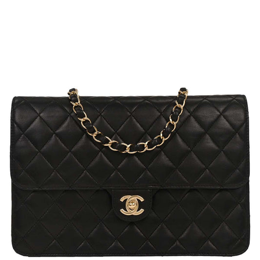 Chanel Black Lambskin Turnlock Medium Half Flap Shoulder Bag