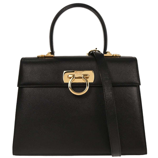 Salvatore Ferragamo Black Gancini 2way Shoulder Handbag