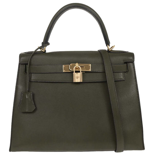 Hermes Green Evergrain Kelly 28 Sellier 2way Shoulder Handbag