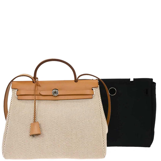 Hermes 2003 Natural Black Toile GM Officier Herbag PM 2 in 1 Handbag