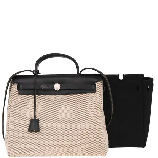 Hermes Black Natural Toile GM Officier Herbag PM 2 in 1 Handbag