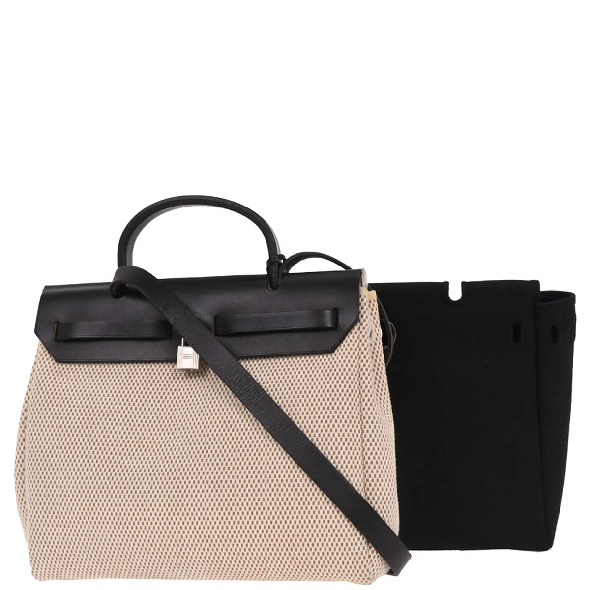 Hermes Black Natural Toile GM Officier Herbag PM 2 in 1 Handbag