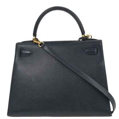 Hermes Blue Indigo Courchevel Kelly 28 Sellier 2way Shoulder Handbag