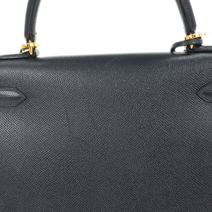 Hermes Blue Indigo Courchevel Kelly 28 Sellier 2way Shoulder Handbag