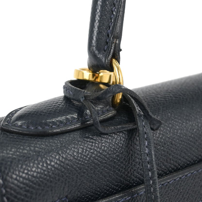 Hermes Blue Indigo Courchevel Kelly 28 Sellier 2way Shoulder Handbag