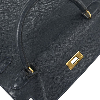 Hermes Blue Indigo Courchevel Kelly 28 Sellier 2way Shoulder Handbag