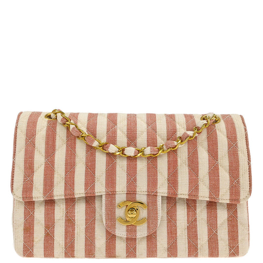 Chanel * Linen Small Classic Double Flap Shoulder Bag