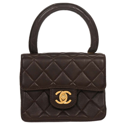 Chanel Brown Lambskin Top Handle Handbag
