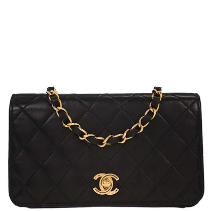 Chanel Black Lambskin Turnlock Mini Full Flap Shoulder Bag