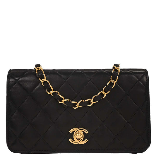 Chanel Black Lambskin Turnlock Mini Full Flap Shoulder Bag