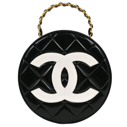 Chanel Black Patent Leather Round Vanity Handbag
