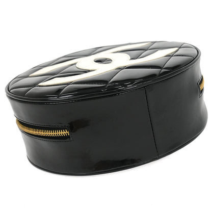 Chanel Black Patent Leather Round Vanity Handbag
