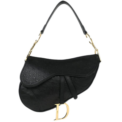Christian Dior * Black Ostrich Saddle Handbag