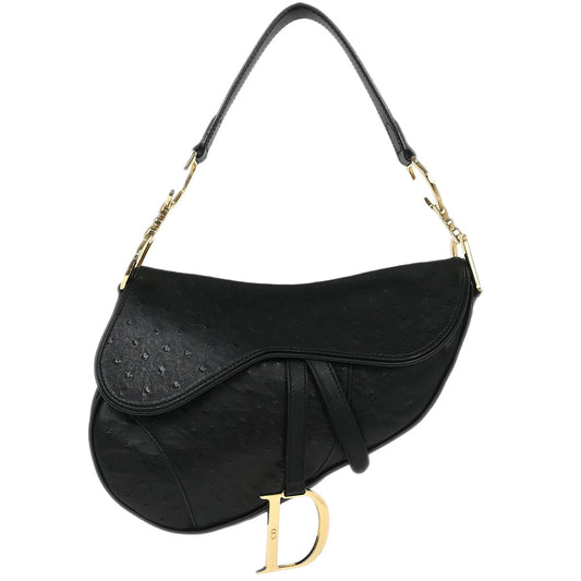 Christian Dior * Black Ostrich Saddle Handbag