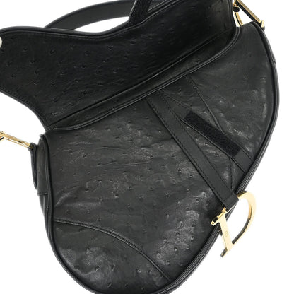 Christian Dior * Black Ostrich Saddle Handbag