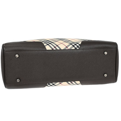 Burberry Beige Canvas Burberry Check Tote Handbag