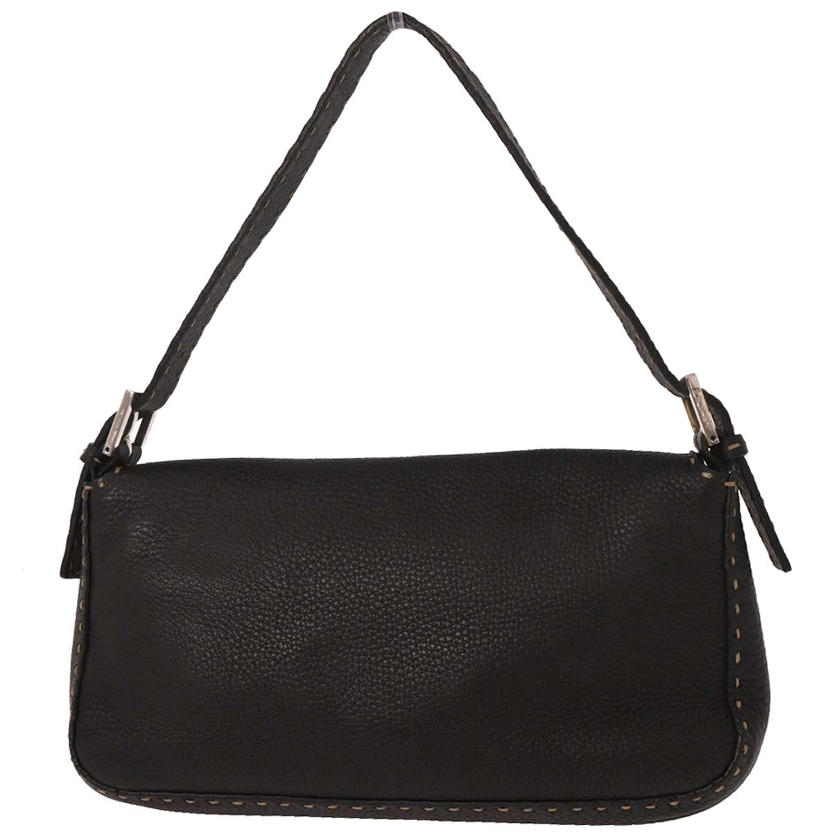 Fendi Black Leather Stitch Baguette Handbag