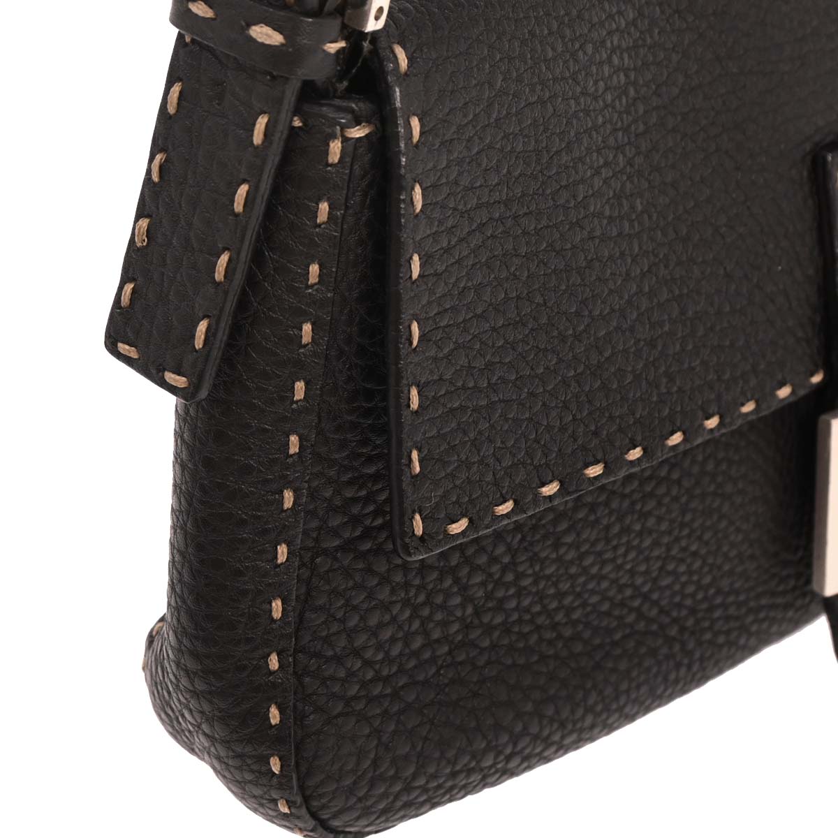 Fendi Black Leather Stitch Baguette Handbag