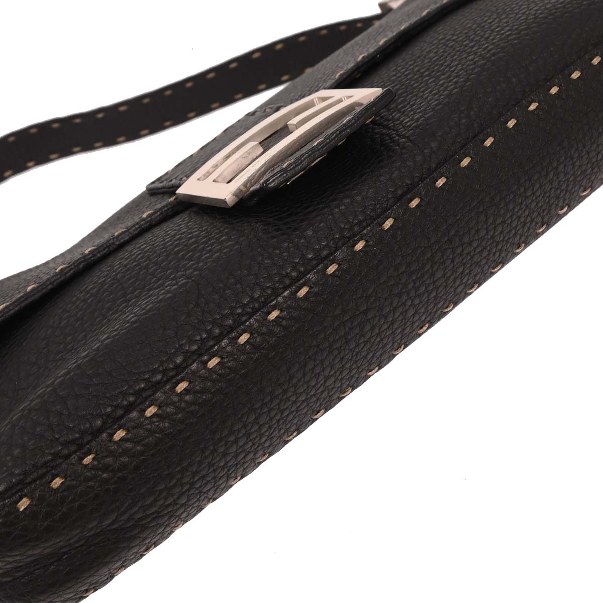 Fendi Black Leather Stitch Baguette Handbag