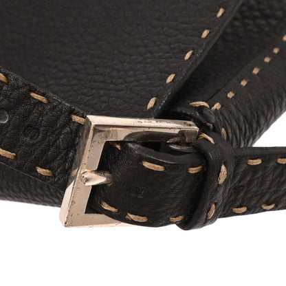 Fendi Black Leather Stitch Baguette Handbag