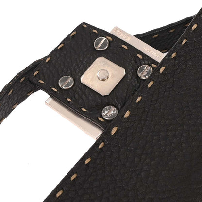 Fendi Black Leather Stitch Baguette Handbag