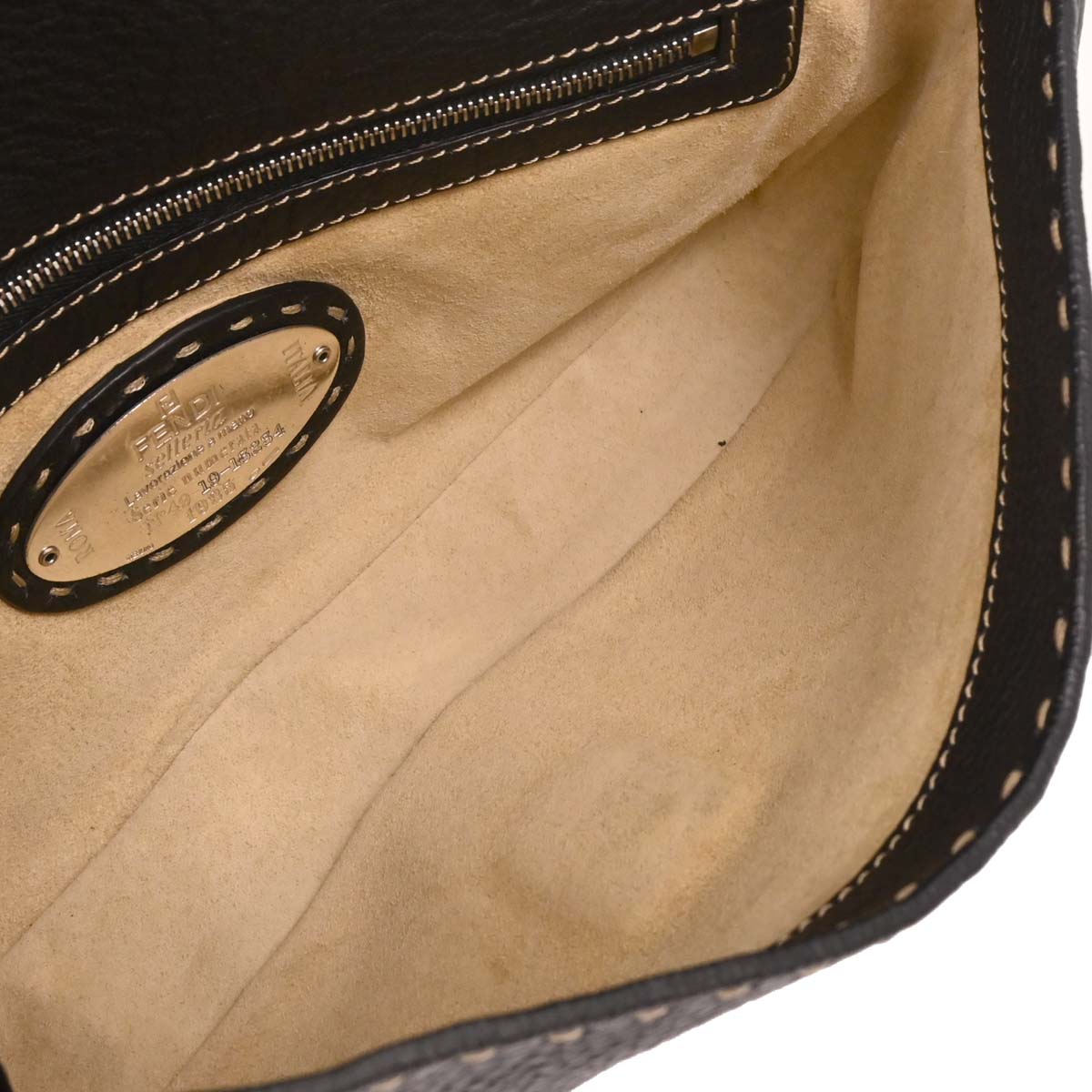 Fendi Black Leather Stitch Baguette Handbag