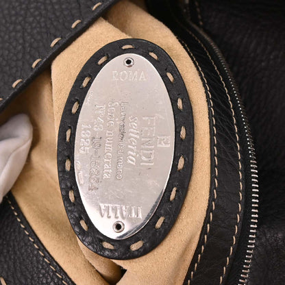 Fendi Black Leather Stitch Baguette Handbag