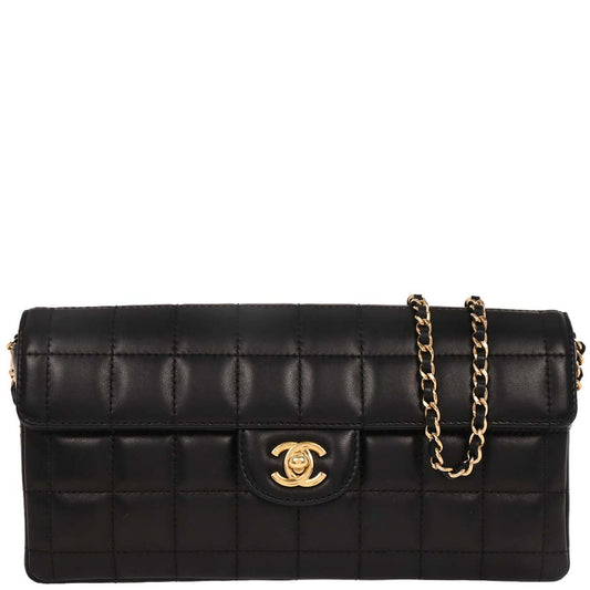 Chanel Black Lambskin East West Choco Bar Shoulder Bag