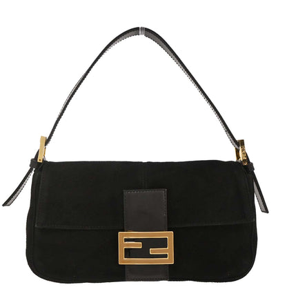 Fendi Black Suede Baguette Handbag
