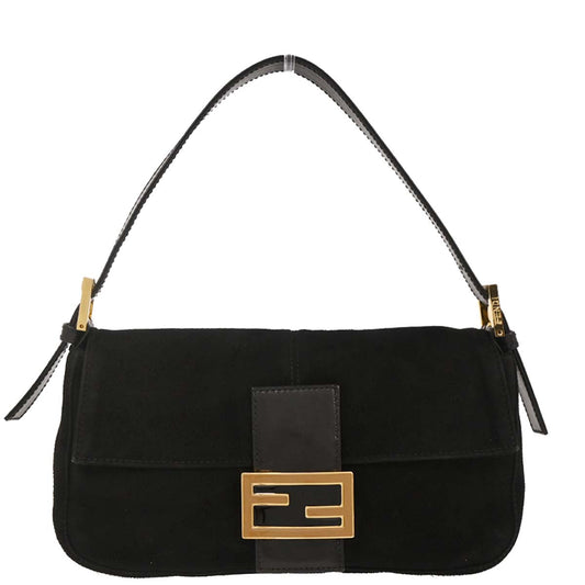 Fendi Black Suede Baguette Handbag