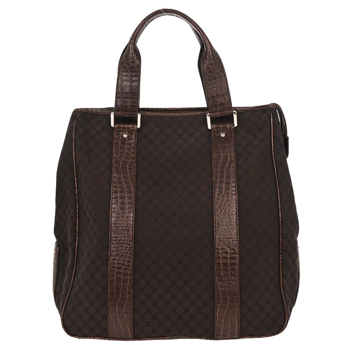 Celine Brown Canvas Embossed Leather Macadam Tote Handbag