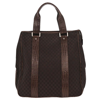 Celine Brown Canvas Embossed Leather Macadam Tote Handbag