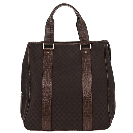 Celine Brown Canvas Embossed Leather Macadam Tote Handbag