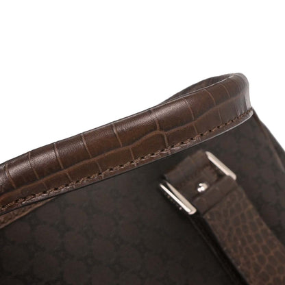 Celine Brown Canvas Embossed Leather Macadam Tote Handbag
