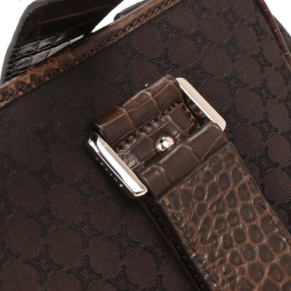 Celine Brown Canvas Embossed Leather Macadam Tote Handbag