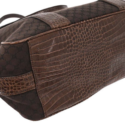 Celine Brown Canvas Embossed Leather Macadam Tote Handbag