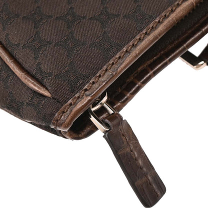 Celine Brown Canvas Embossed Leather Macadam Tote Handbag