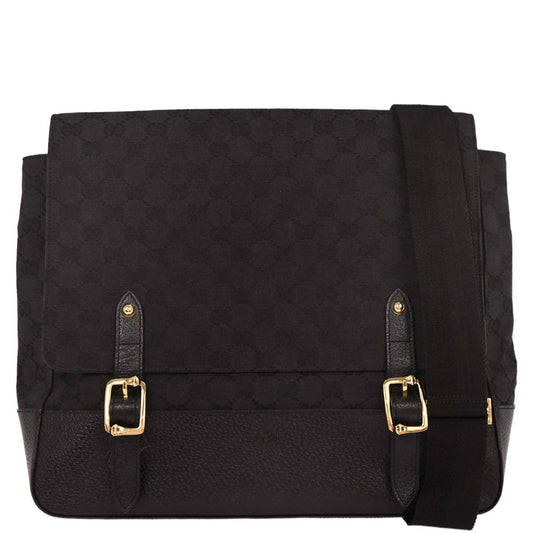 Gucci Black Canvas GG Messenger Shoulder Bag