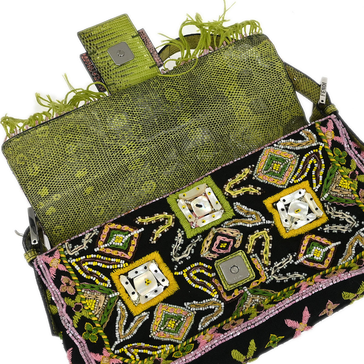 Fendi * Multicolor Embroidered Baguette Handbag