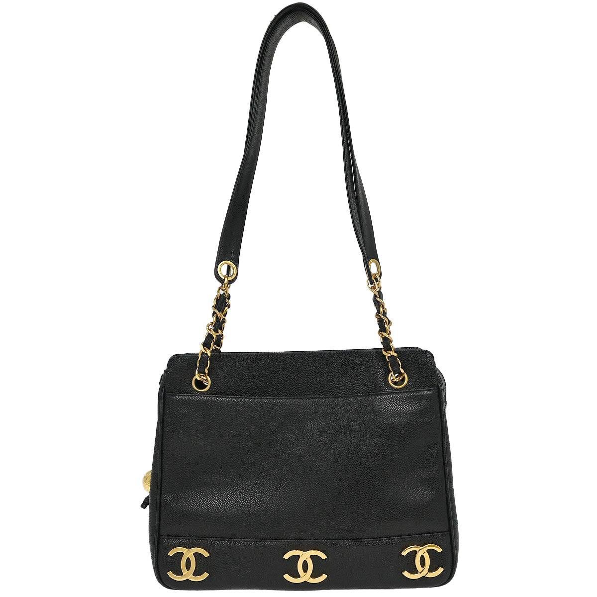 Chanel Black Caviar Triple CC Shoulder Tote Bag