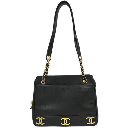 Chanel Black Caviar Triple CC Shoulder Tote Bag