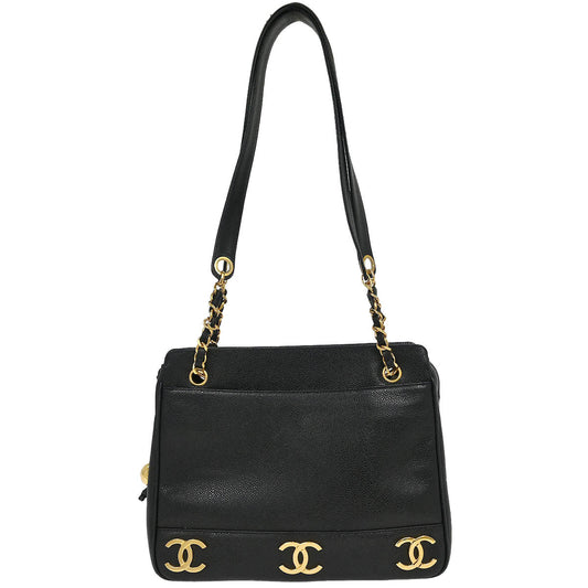 Chanel Black Caviar Triple CC Shoulder Tote Bag