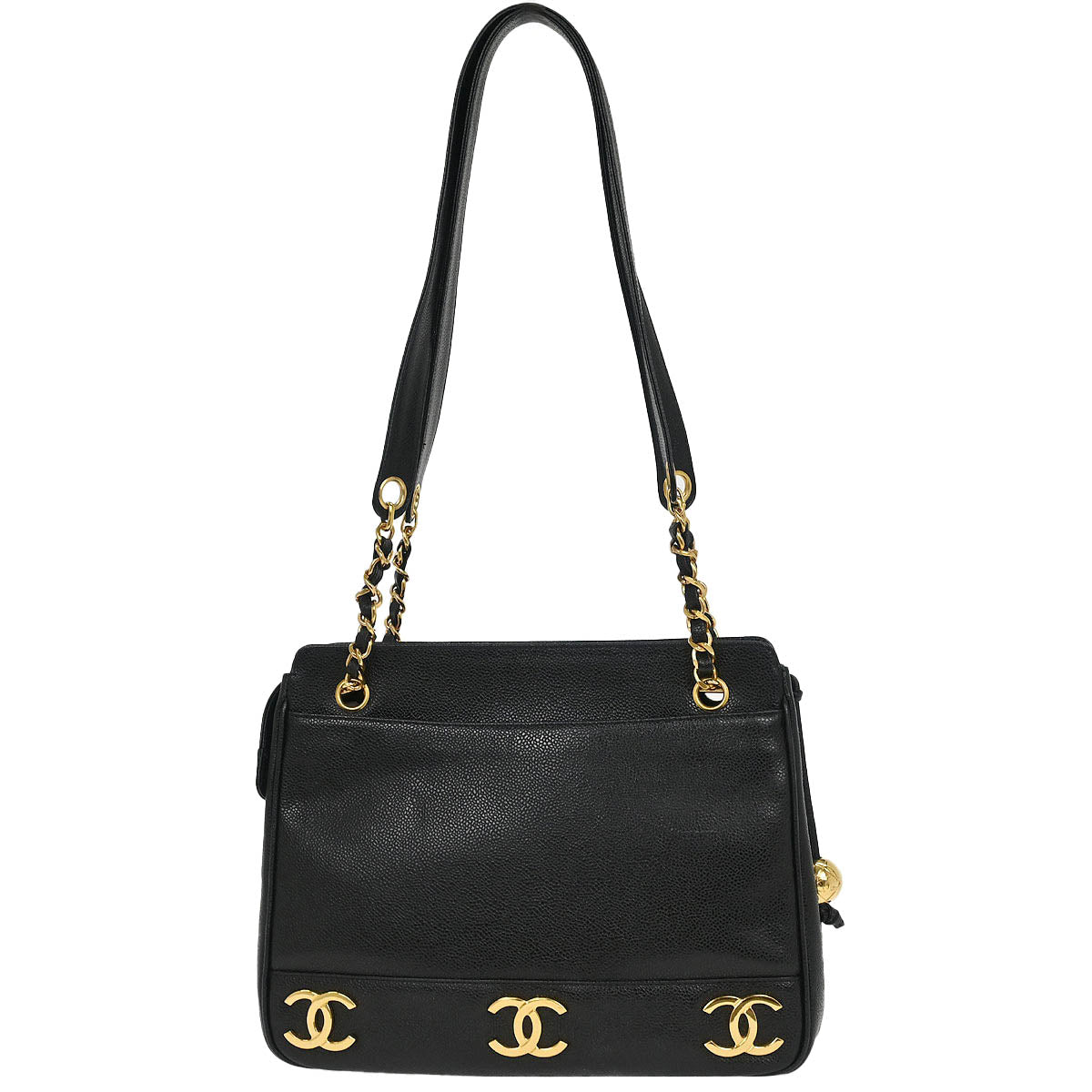 Chanel Black Caviar Triple CC Shoulder Tote Bag
