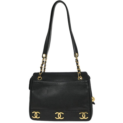 Chanel Black Caviar Triple CC Shoulder Tote Bag