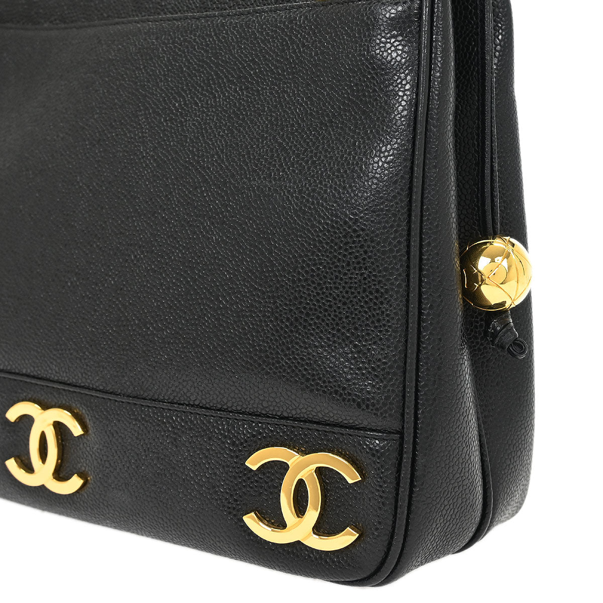 Chanel Black Caviar Triple CC Shoulder Tote Bag