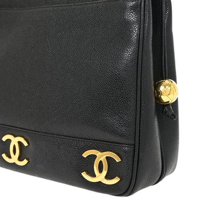 Chanel Black Caviar Triple CC Shoulder Tote Bag