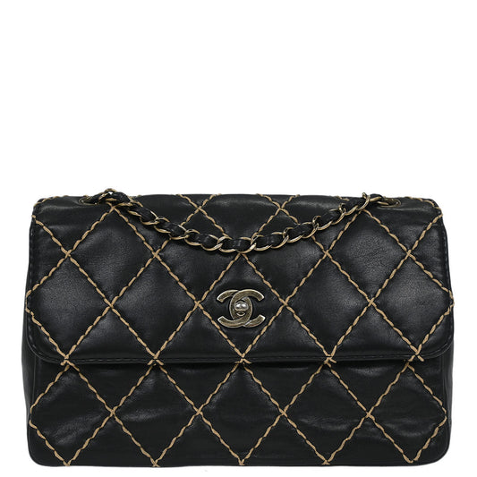 Chanel Black Calfskin Wild Stitch Shoulder Bag
