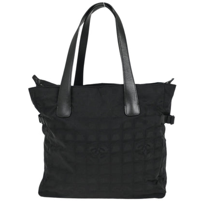 Chanel Black Jacquard Nylon Travel Line Tote Handbag
