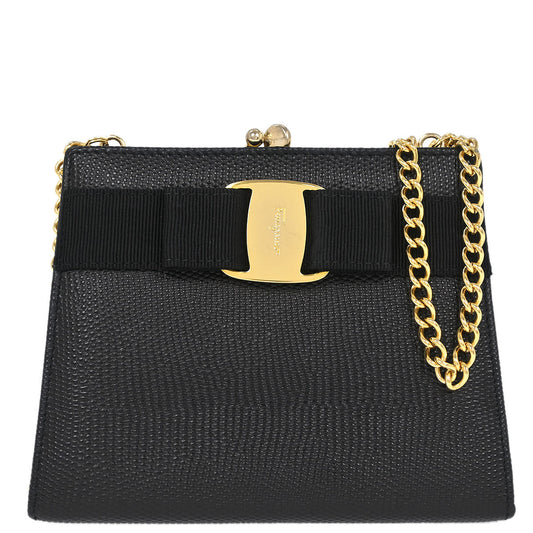 Salvatore Ferragamo Black Vara Bow Chain Shoulder Bag