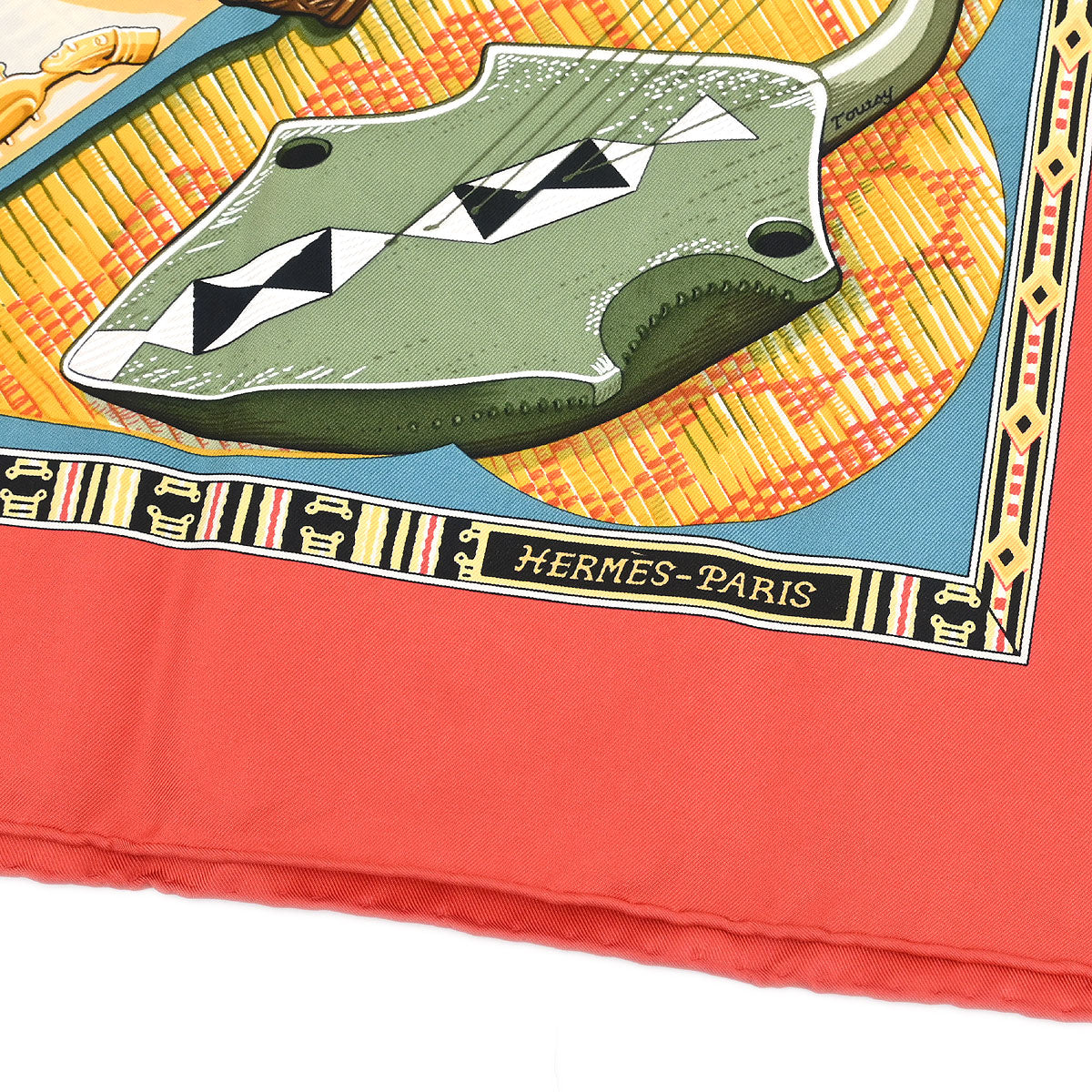 Hermes Scarf Carre 90 Au Son du Tam Tam Red Small Good